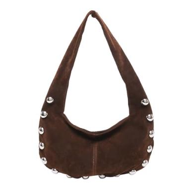 Imagem de Bolsa de camurça Hobo cravejada bolsa de camurça para mulheres bolsa crescente bolsa macia nas axilas com rebites de bola prata moderna Alt, Café, Medium, Elegante Alt Vintage Studded 2025