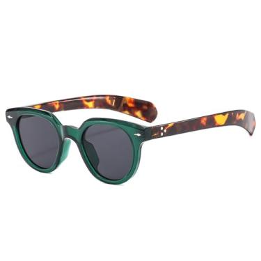 Imagem de Óculos de Sol Feminino Oval com Rebites, Lentes Degradê e Proteção UV400 para Esportes ao Ar Livre, Corrida e Ciclismo, Estampa de Leopardo Verde e Cinza