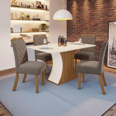 Imagem de Conjunto Sala Jantar Mdf|Cadeiras Off White E Marrom Amêndoa