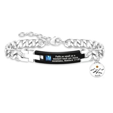 Imagem de Oneress Pulseira Christian Seed Faith Hope - Pulseira de elos de aço inoxidável com design cubano grosso - Pulseiras gravadas em versículo da Bíblia - Joias religiosas da montanha e Believe para