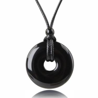 Imagem de weryerker Colar com pingente feito à mão de 30 mm Donut Donut Pendnat Reiki Chakra Colar de cristal moeda da sorte com corrente ajustável, 1.18 inch, Gema, Aventurina verde