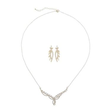 Imagem de Conjunto de joias florais de cristal, colar banhado a prata com pingente de zircônia cúbica, brincos de flor combinando, joias de casamento elegantes, One Size, Zircônia cúbica, Zircônia cúbica