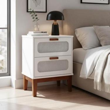 Imagem de Mesa de Cabeceira Classica Criado Industrial Mdf Santorini 45 Cm com T