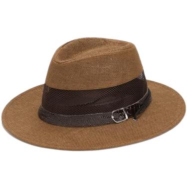 Imagem de Chapéu de sol masculino de verão chapéu formal de malha respirável feminino feriado aba larga sombra sol estreito marrom meia rotina 55-58 cm