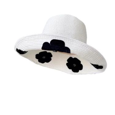 Imagem de Chapéu de pescador feminino para viagem de verão chapéu de pescador patch de sombra pequena flor grande bacia chapéu de sol branco M 56-58 cm
