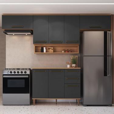 Imagem de Cozinha Modulada 6 Peças com Tampo 120cm 8 Portas 2 Gavetas com Nicho Decorativo Isabelle Freijó / Grafite