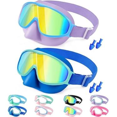 Imagem de Vvinca Óculos infantis com alça de tecido confortável para cobertura de nariz, óculos de natação para crianças, máscara de mergulho com visão ampla, anti-nevoeiro/UV, sem vazamento, óculos de natação