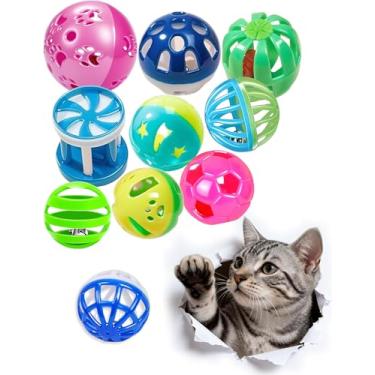 Imagem de HEUHAI Pacote com 10 brinquedos para gatos – Bolas coloridas para gatos, pequenas bolas interativas e resistentes para gatinhos e gatos adultos brincarem, perseguirem e buscarem