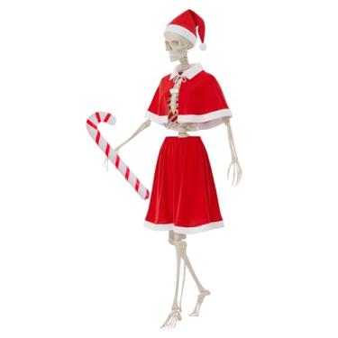 Imagem de Tarpop Conjunto de fantasia de esqueleto gigante de Natal de 3,6 m com acessórios de fantasia de Papai Noel, chapéu de Papai Noel grande, conjunto de xaile e saia de Natal e bengala inflável para