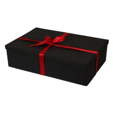 Imagem de Caixa de Presente Grande, Charmosa com Laço Cetim ideal para festas, aniversários, celebrações decoração elegante e presentação especial(Preto/Vermelho)