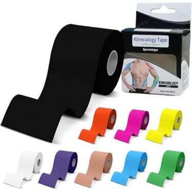 Imagem de Kinesiology Fita Kinesiológica para Fisioterapia e Esporte, 5cm x 5m, Múltiplas Cores, Bandagem Terapêutica Elástica à Prova d'Água, Suporte Muscular para Atividades Físicas