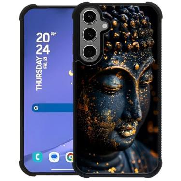 Imagem de CARLOCA Capa compatível com Samsung Galaxy S24 Plus S25 Plus, design para meninas, à prova de choque, antiarranhões, capa traseira rígida de PC, estampa moderna, preto, rosto de Buda dourado