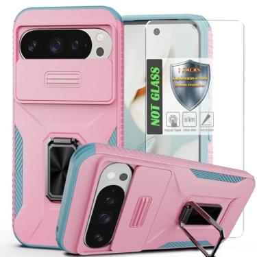 Imagem de Capa para Pixel 9/9 Pro, com capa de lente de câmera deslizante, protetor de tela HD, suporte de anel giratório de 360°, capa protetora à prova de choque de grau militar AYMECL para Google Pixel 9/9