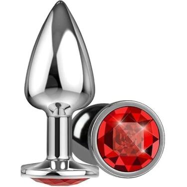 Imagem de Plug Anal em Metal com Cristal Vermelho, Brinquedo Adulto Sensual, Base Larga, Design Cônico