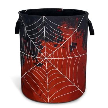 Imagem de Cesta de roupa suja de teia de aranha engraçada para respingos de sangue, dobrável, impermeável, bolsa de pano, cesto de roupa redonda, grande, organizador de balde de roupas para banheiro