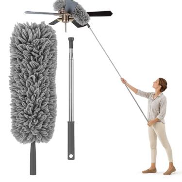 Imagem de Espanador de Pó Extensível 2,80 Metros Microfibra Cabo de Aço Inoxidável Ajustável Haste Flexível Retrátil Limpeza de Áreas Altas e Locais Difíceis Limpador de Tetos Armários Ventiladores Persianas