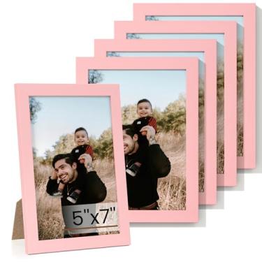 Imagem de Heimlove Conjunto de 5 porta-retratos 12,7 x 17,8 cm, molduras rosa 12,7 x 17,8 cm, porta-retratos 12,7 x 17,8 cm, colagem de galeria de parede ou suporte de parede, moldura de pôster para documento