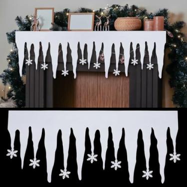 Imagem de Hahafelt Pacote com 2 cobertores de neve falsos de Natal com gelo artificial de feltro com flocos de neve, decorações de varanda de Natal para Natal, inverno, vila, porta, lareira, mesa, corredor