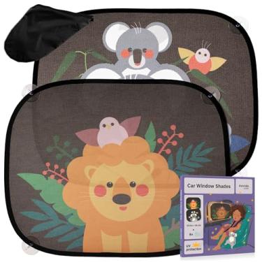 Imagem de Protetores solares de carro para crianças com proteção UV: pacote com 2 persianas de janela de carro - designs fofos de animais com ventosas - 43 cm x 35 cm - Proteção solar para janela de carro