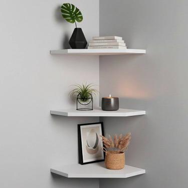 Imagem de Kit 3 Prateleiras de Canto para Quarto Branco