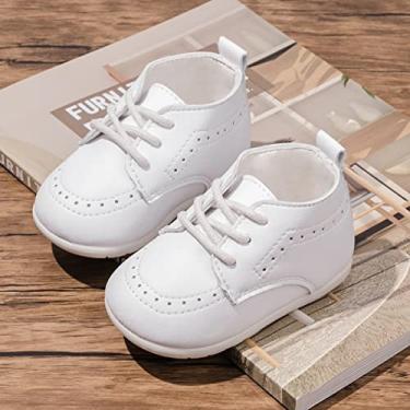 Imagem de Mocassins de Couro para Bebês Meninos Meninas Conforto Oxford Vestido de Casamento Primeiro Andador Sapatos de Berço, Branco, 18-24 Months Toddler