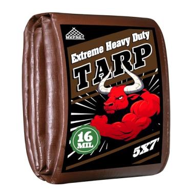 Imagem de Lona de 1,5 x 2,1 m, resistente à água, 16 mm, resistente a UV, à prova de rasgos, preto e marrom, multiuso, para piscina ao ar livre, acampamento, tenda, telhado, jardim etc. MVPNET