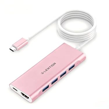 Imagem de LENTION 3,3FT Cabo Longo USB C Multiport Hub com 4K HDMI, 4 USB 3.0, Carregamento Tipo C, 2023-2016 MacBook Pro, Novo Mac Air/iMac/Mac Mini, Mais, Adaptador de Driver Estável (C35-1M, Ouro Rosa)