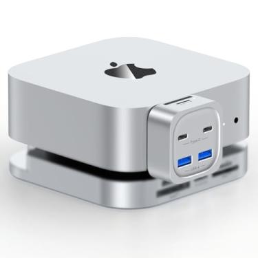 Imagem de Hub Mac Mini M4, estação de ancoragem de acesso frontal 6 em 1, acessórios para Mac mini M4 com 4× USB 3.2 10Gbps (USB-C e USB-A), leitor de cartão SD/TF 3.0, divisor que economiza espaço para