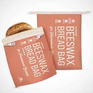 Imagem de Madbury Pacote com 2 sacos de pão de cera de abelha, algodão orgânico de 33 x 43 cm, sacos reutilizáveis de armazenamento de pão com vedação dobrável para pães de fermento, boules e batards
