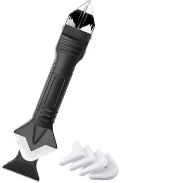 Imagem de Espátula Profissional para Rejunte, Cabo Ergonômico em ABS, 19cm x 2,8cm, Preta, com 5 Pontas de Silicone para Acabamento