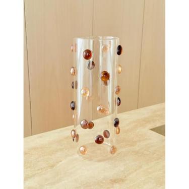 Imagem de Vaso de Vidro Decorativo 1700ml com Gemas de Vidro - Design Italiano para Vasos Decorativos para Sala e Jarra de Vidro para Flores(Ambar)