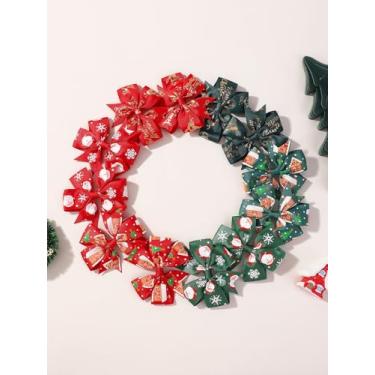 Imagem de 12 peças de 7,5 cm bonito estampado fita de gorgorão de Papai Noel grampos de cabelo para mulheres acessórios de cabelo de Natal vestido de ano novo acessório de cabeça