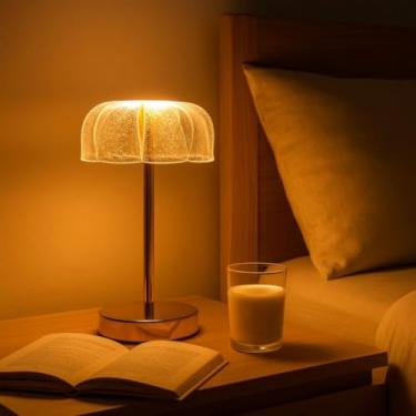 Imagem de Abajur de Mesa, Luminária Abajur CúPula AcríLica PéTalas Brilhante com Sensor de Toque Candeeiro 3 Cores 110/220v，PráTico e Multifuncional