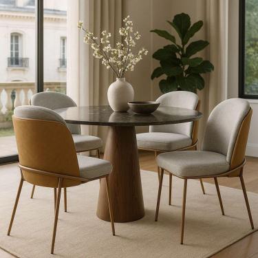 Imagem de Kit 4 Cadeiras Estofada Sala De Jantar Aço Carbono Pintura Epóxi – Maya Exclusiva Linho Lincoln Cinza