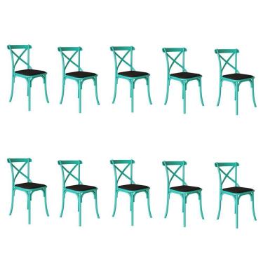 Imagem de Kit 10 Cadeiras Katrina Assento Corano Preto Aço Azul Turquesa Azul