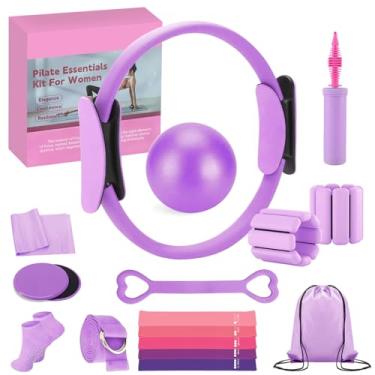 Imagem de Kit de Pilates para exercícios em casa – Conjunto de equipamentos de Pilates com anel, bola, faixas de resistência, acessórios de Pilates, kit essencial de Pilates para mulheres, conjuntos de ioga e