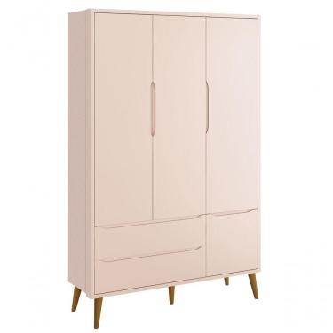 Imagem de Guarda-roupa Retrô 3 Portas Théo New Rosa Fosco Com Madeira - Moveisaqui