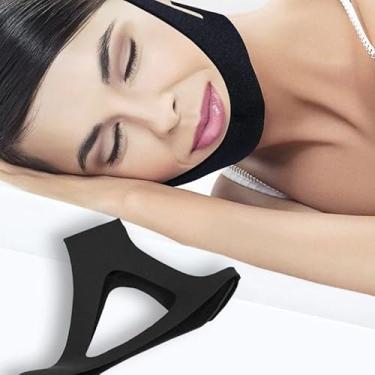Imagem de Máscara Anti Ronco Premium, Faixa de Cabeça Ajustável em Neoprene e Poliéster, Suporte para Mandíbula, Unissex, Tamanho Único, Cor Preta
