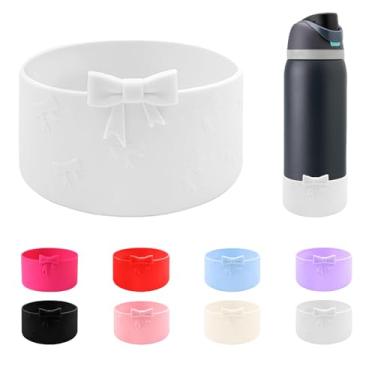 Imagem de CDYLDXG Bota antiderrapante de silicone com laço de 8,5 cm para garrafa de água Owala 947 g, garrafa de água de aço inoxidável FreeSip/Twist/flip, acessório de capa inferior de manga protetora (branco