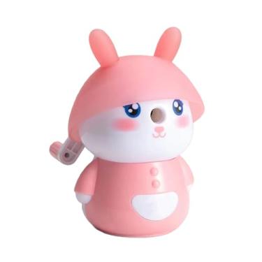 Imagem de GZBABY Apontador de lápis manual, apontador de lápis de manivela com espessura de ponta ajustável, formato de coelho fofo (rosa)