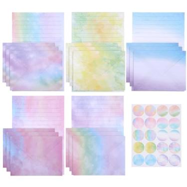 Imagem de 30 peças de papel de carta e envelopes de papel de carta romântica em aquarela dupla face com 15 envelopes adesivos de 20 pontos para convites de festa