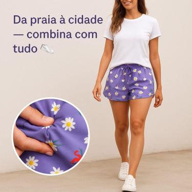 Imagem de Short Viscose Estampado Feminino, Cordão Para Laço-Feminino