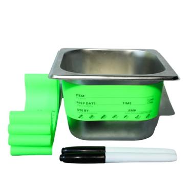 Imagem de Culinary ID Bands Pulseira de segurança alimentar gravável, faixa verde para panelas de tamanho 1/6, etiqueta de silicone personalizável, pode ser lavada na lava-louças, serve em panelas de cambro