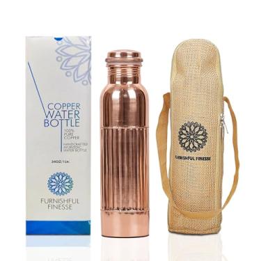 Imagem de Garrafa de água de cobre para beber garrafa de cobre puro recipiente de cobre de 1000 ml com bolsa de transporte para esportes, ioga, garrafa de cobre ayurvédica para academia, escritório, caminhada