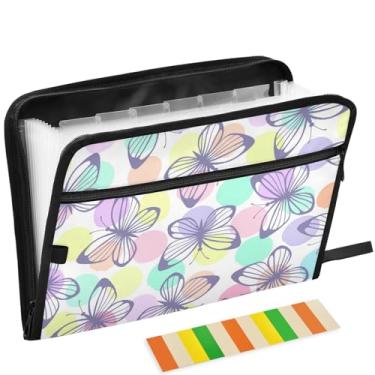 Imagem de ZZKKO Pasta de arquivo expansível de borboleta com 13 bolsos de bolinhas com etiquetas adesivas pasta de arquivo sanfonada organizador de documentos tamanho carta A4 Papéis expansíveis