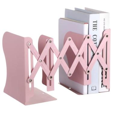 Imagem de Suporte para livros de metal expansível, organizador de livros ajustável rosa com revestimento à prova de ferrugem, suporte de livro de mesa de borda lisa para revistas, arquivos, cadernos
