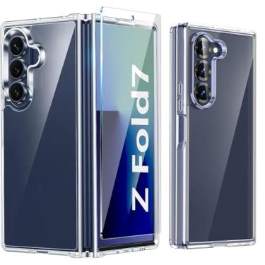 Imagem de Capa para Samsung Galaxy Z Fold 7 transparente, Z fold7 com protetor de tela, capa protetora rígida de policarbonato slim fit à prova de choque para Galaxy Z Fold7, transparente