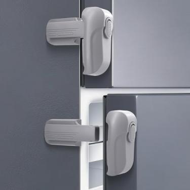 Imagem de Lwuzkdo Pacote com 2 fechaduras de geladeira à prova de crianças – trava de geladeira com modo duplo/único, adesivo sem furadeira – travas de porta de freezer para freezer vertical para manter a porta