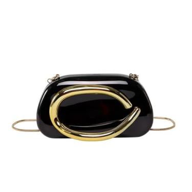 Imagem de Esta elegante bolsa quadrada metálica possui uma alça de corrente exclusiva e criativa, perfeita para festas noturnas e passeios diários.