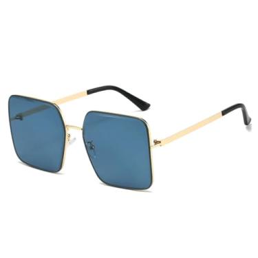 Imagem de HCHES Óculos de Sol Femininos com Lentes Coloridas, Armação Grande e Proteção UV400, Modelo Casual (Azul acinzentado)